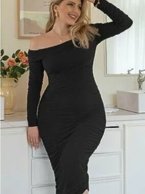 TA3 Off The Shoulder Bodycon Black Dress Size XL